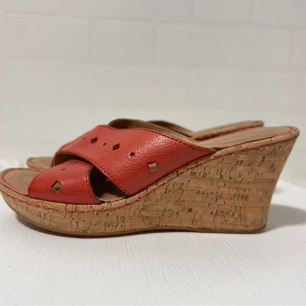 Born Leather Platform Cork Wedge Strappy Sandals Size 7